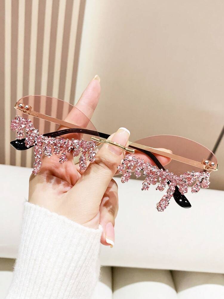 Women’s Angel Teardrop Rhinestone Glasses Frameless Party Eyewear