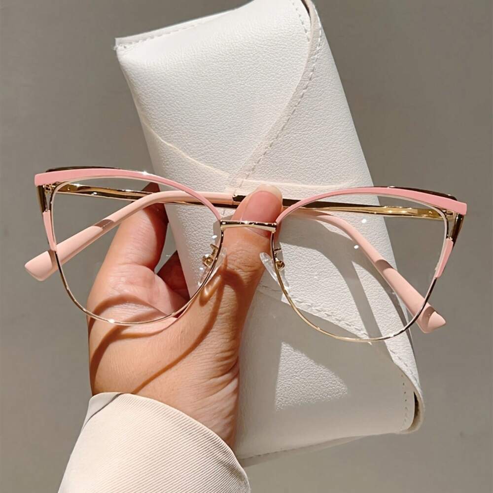 Women’s Cat Eye Retro Glasses Metal Frame Pink Non Prescription