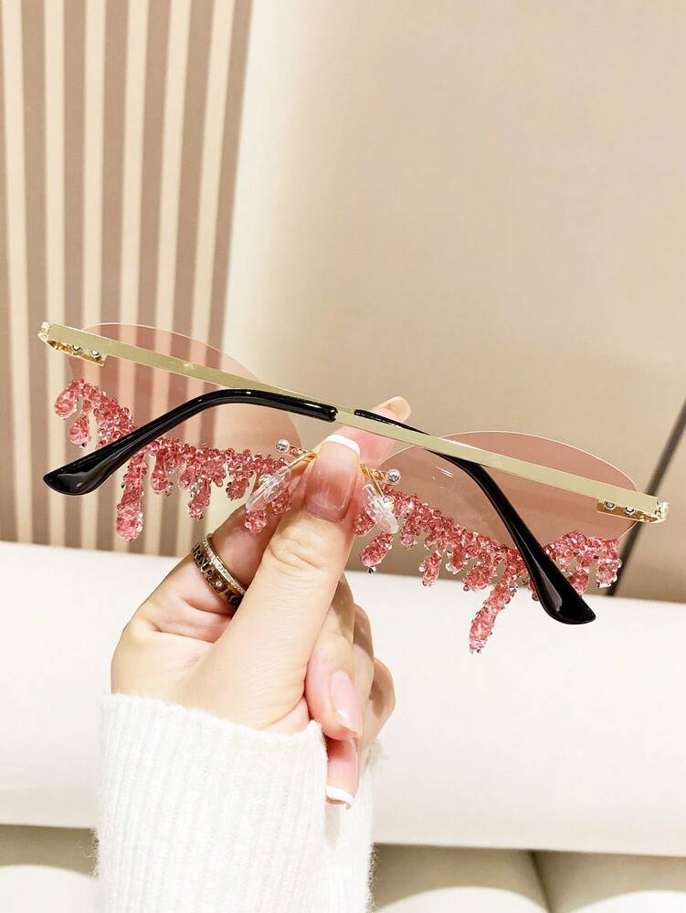 Women’s Angel Teardrop Rhinestone Glasses Frameless Party Eyewear