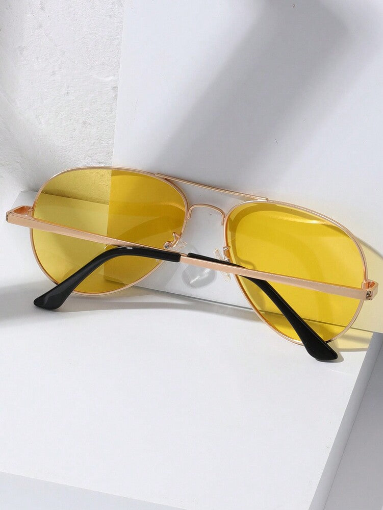Men’s Polarized Night Vision Glasses Gold Frame Yellow Lens Driving