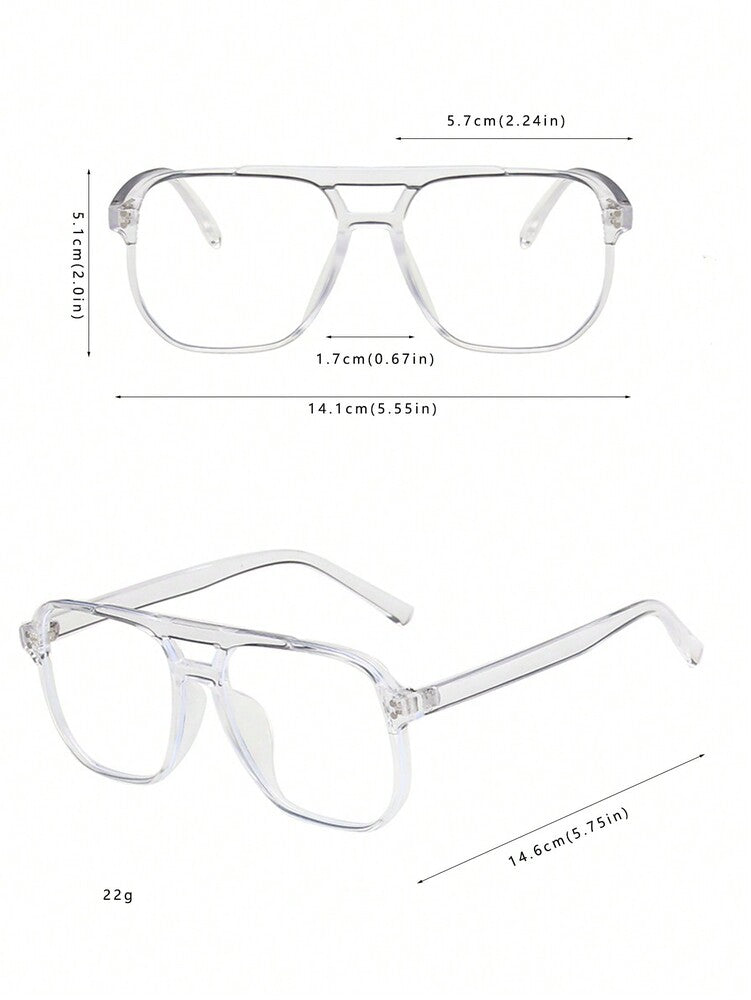 Men’s Double Beam Pilot Glasses Clear Lens Fashion Eyewear