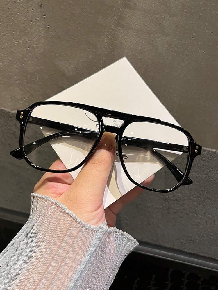 Men’s Double Beam Pilot Glasses Clear Lens Fashion Eyewear