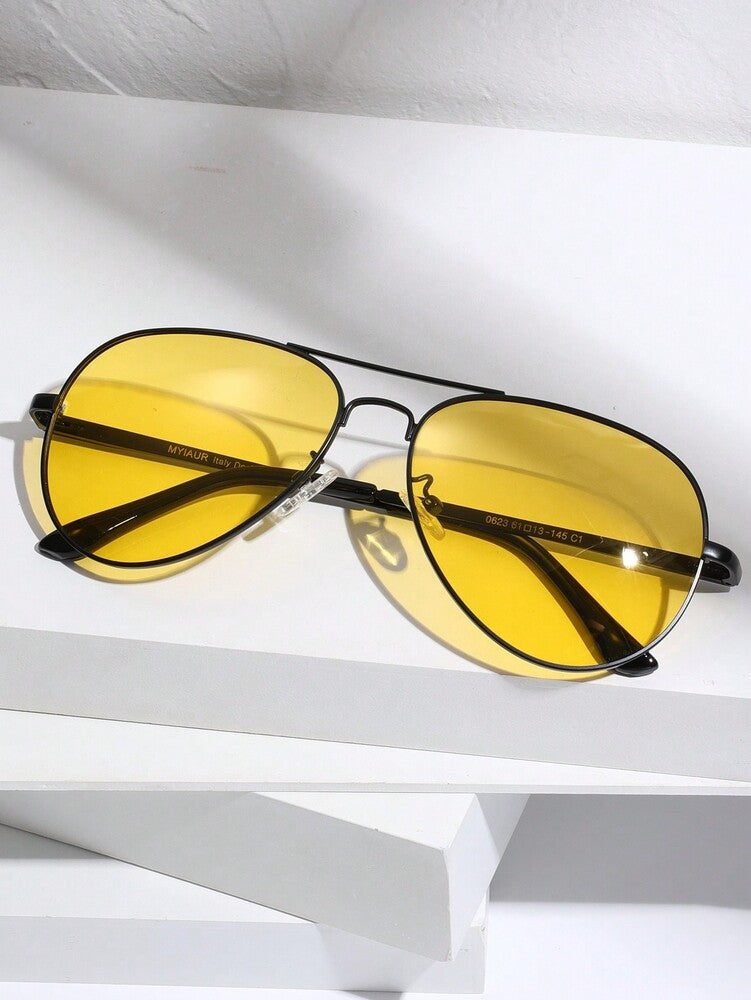 Men’s Polarized Night Vision Glasses Gold Frame Yellow Lens Driving