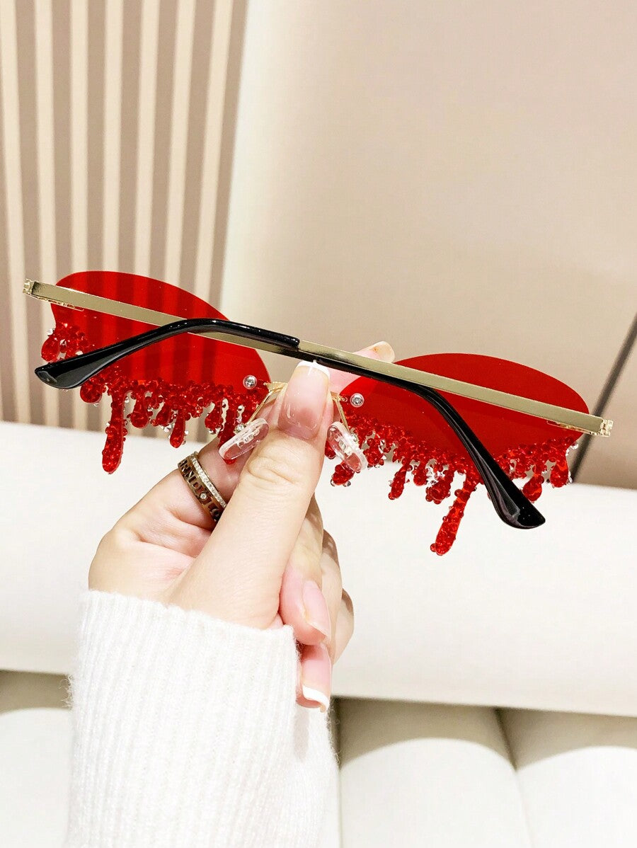 Women’s Angel Teardrop Rhinestone Glasses Frameless Party Eyewear