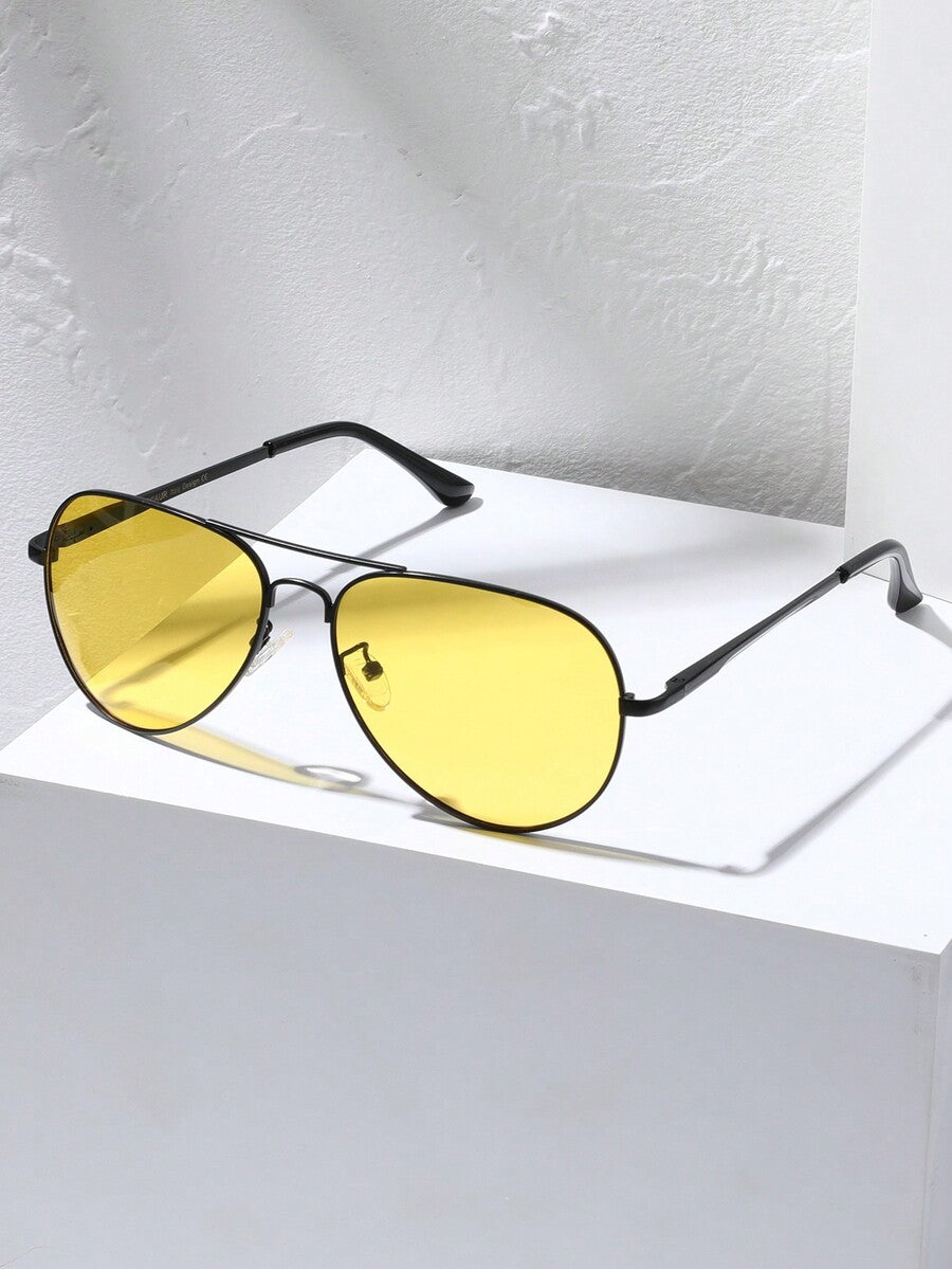 Men’s Polarized Night Vision Glasses Gold Frame Yellow Lens Driving