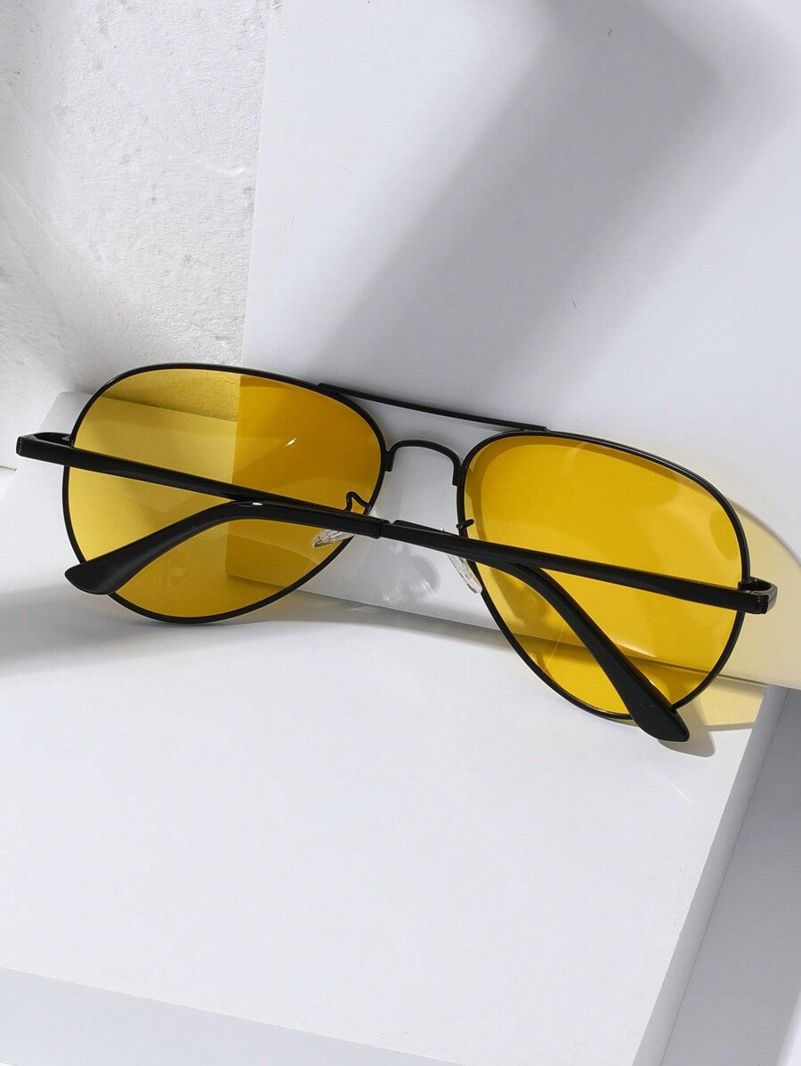 Men’s Polarized Night Vision Glasses Gold Frame Yellow Lens Driving